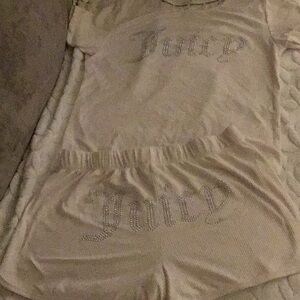 Beige Pajama Set with Rhinestone Detail